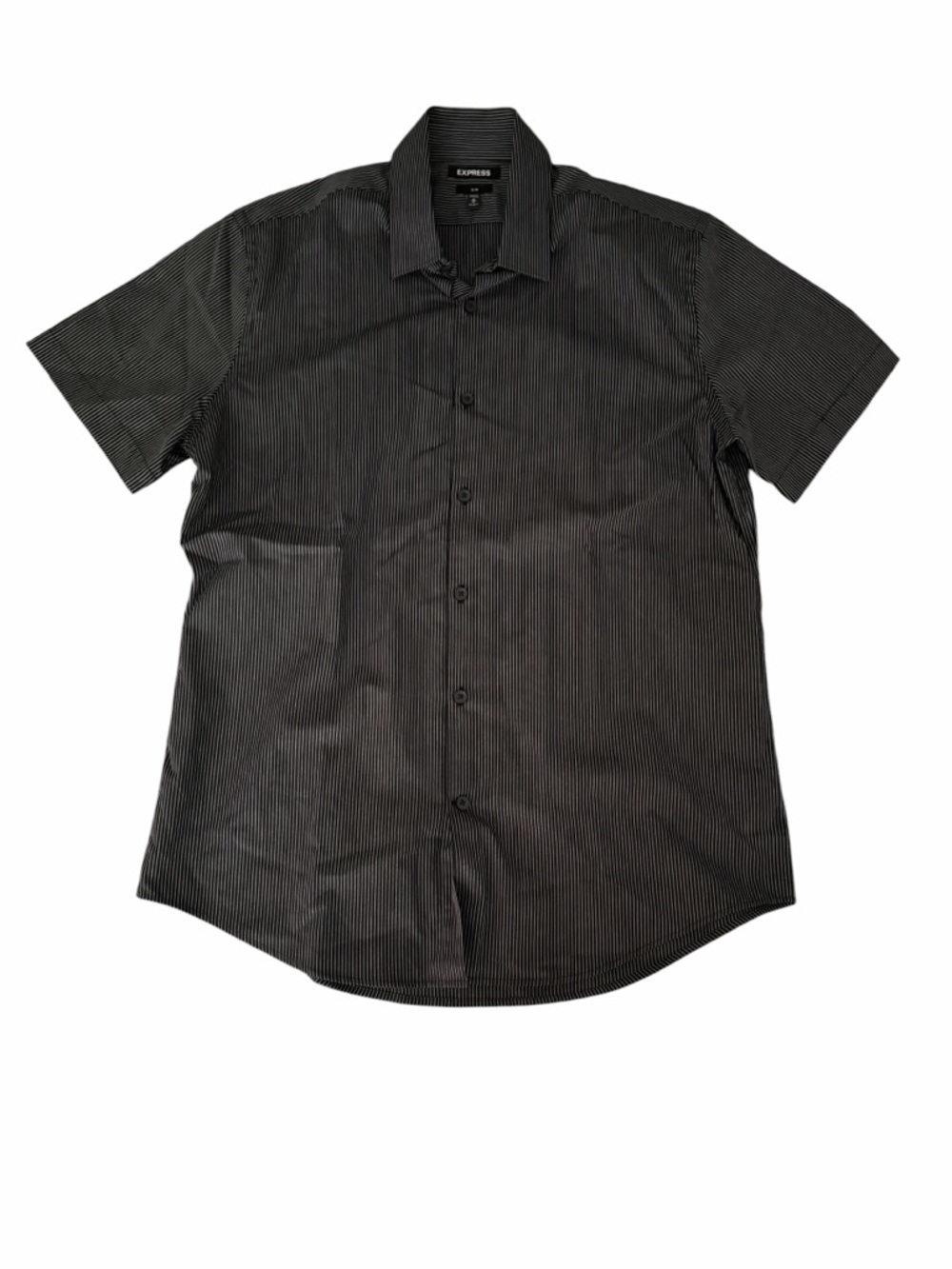 Express Men’s Short Sleeve Button-Down Shirt - Black with Pinstripes